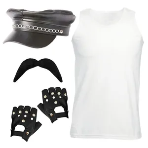 Adults 80's Rock Star Costume Set - Vest, Hat, Moustache & Gloves