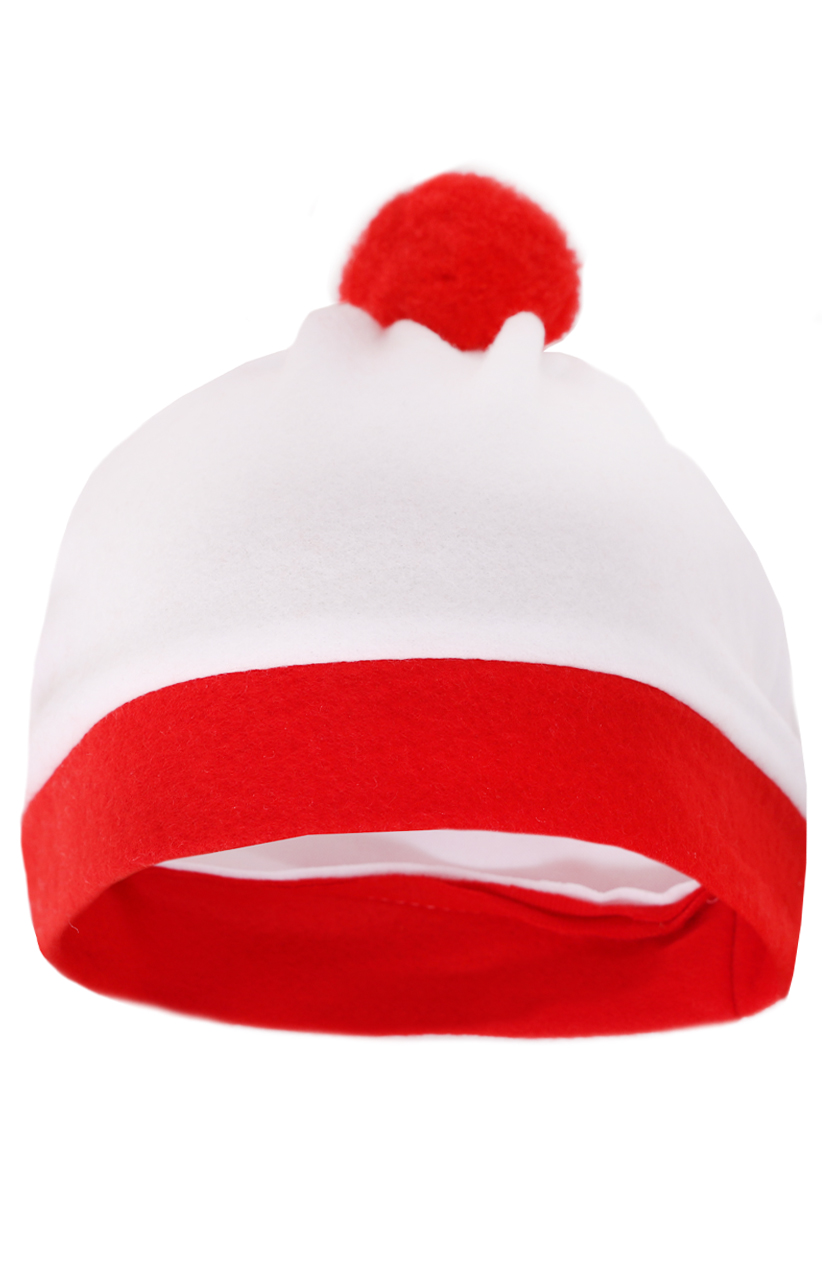 White Bobble Hat with Red Pom Pom