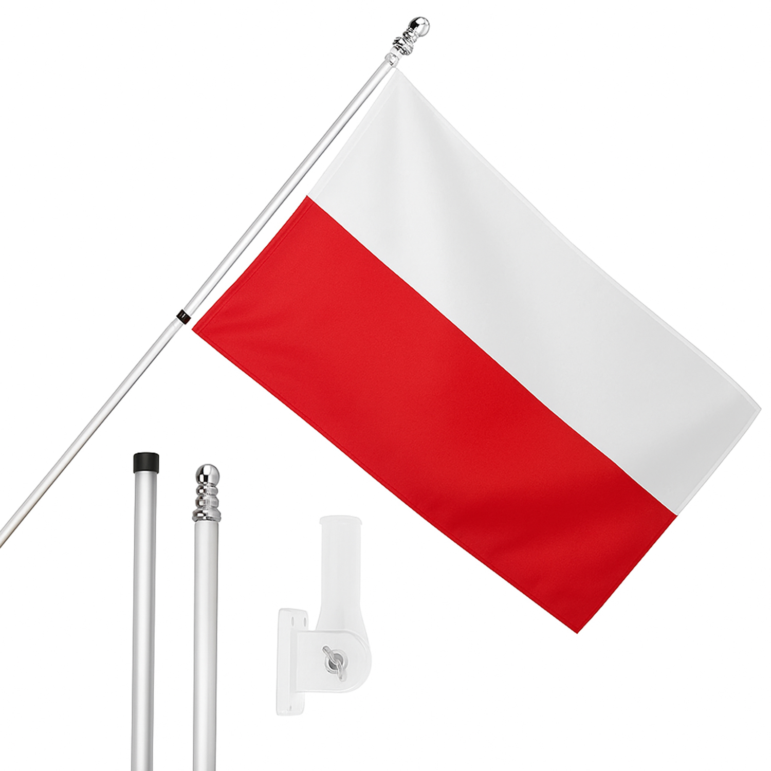 Large 5ft X 3ft Poland Flag with 6ft Pole & Wall Bracket