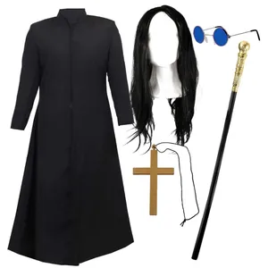 Prince of Darkness Costume | 5 Pcs | Duster Jacket, Wig, Cane, Blue Glasses & Cross Necklace