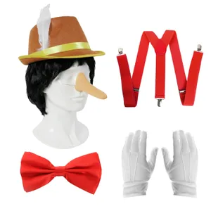 Kids Lying Wooden Puppet Costume Set | 6 Pcs | Hat, Wig, Nose, Bow Tie, Braces & Gloves