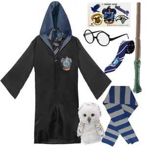 Adults Harry Potter Costume | 7 Pcs | Ravenclaw Cloak, Tie, Tattoos, Wand, Glasses, Scarf & Owl