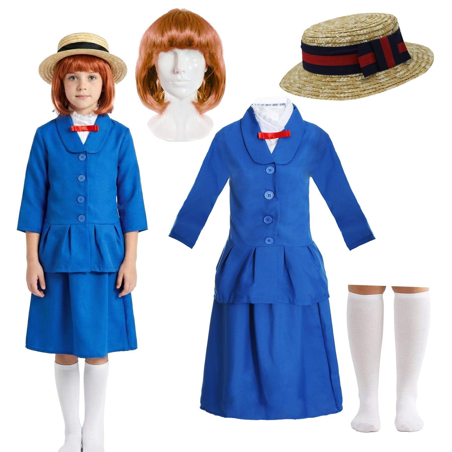 Girls Madeline Costume | 5 Pcs | Jacket, Skirt, Hat, Wig & Socks