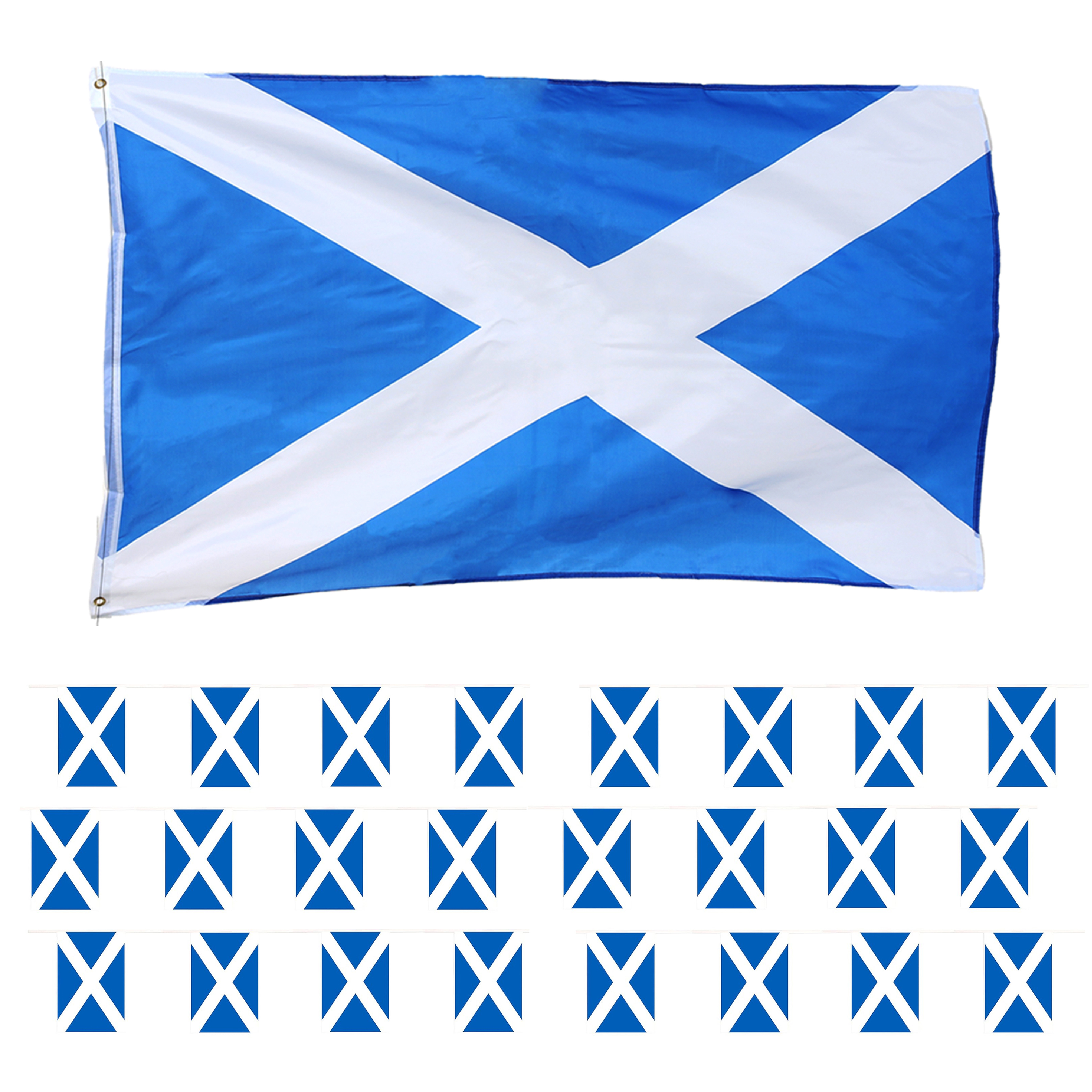 5x3ft Scottish Flag with 2 Scottish Flag Buntings