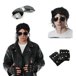Adults King of Pop Costume | 4 Pcs | Leather Jacket, Wig, Gloves & Glasses