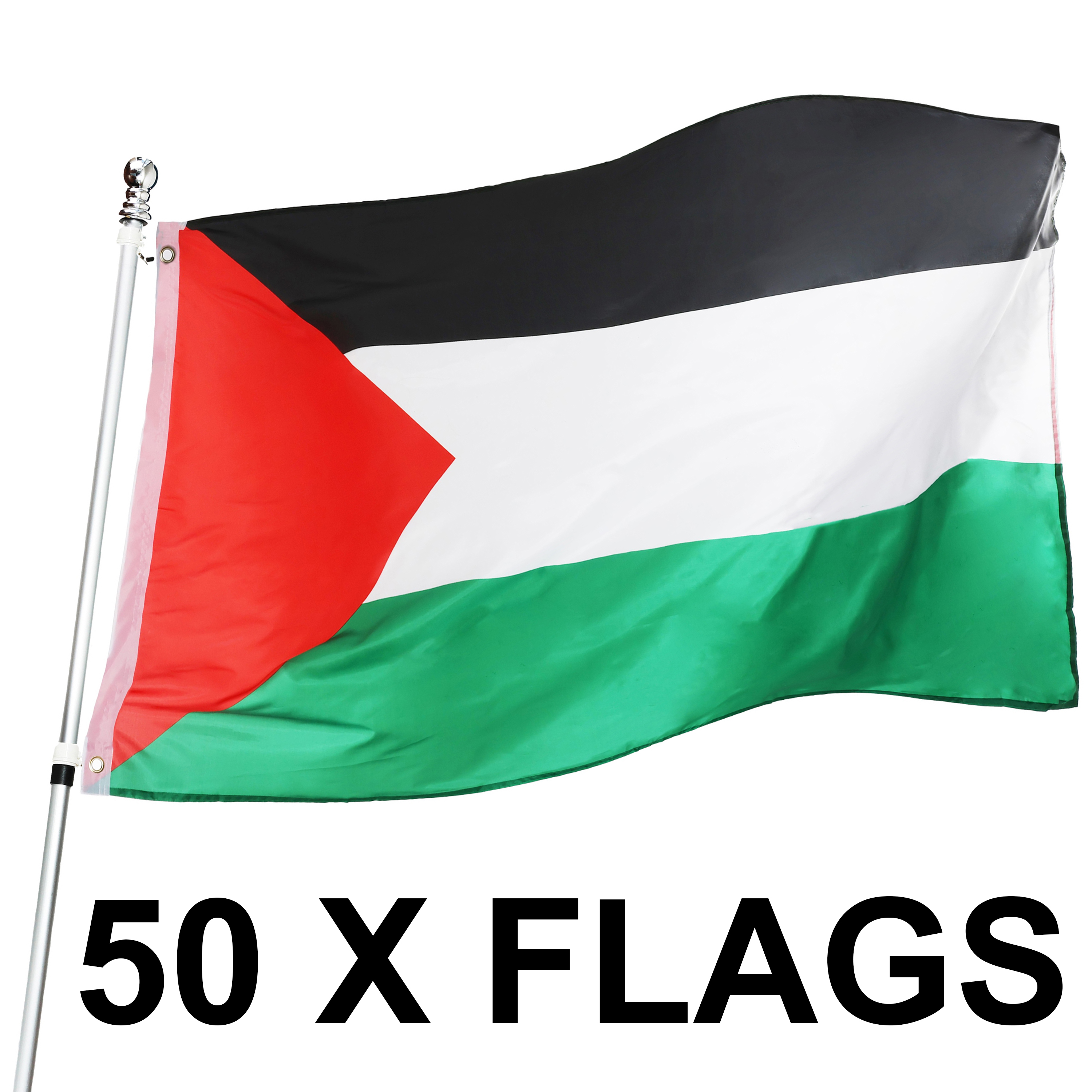 Pack of 50 Palestine Flags 5ft x 3ft Eyelets