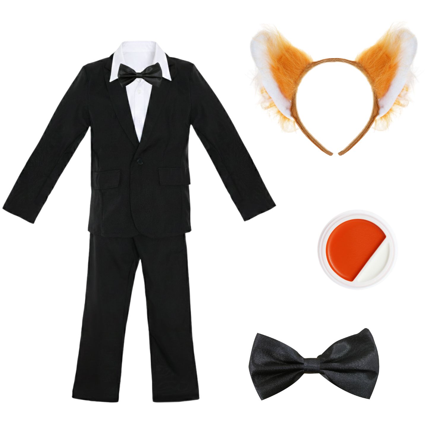 Adults Nick Fox Costume | 5 Pcs | Blazer, Trousers, Bow Tie, Ears & Face Paint