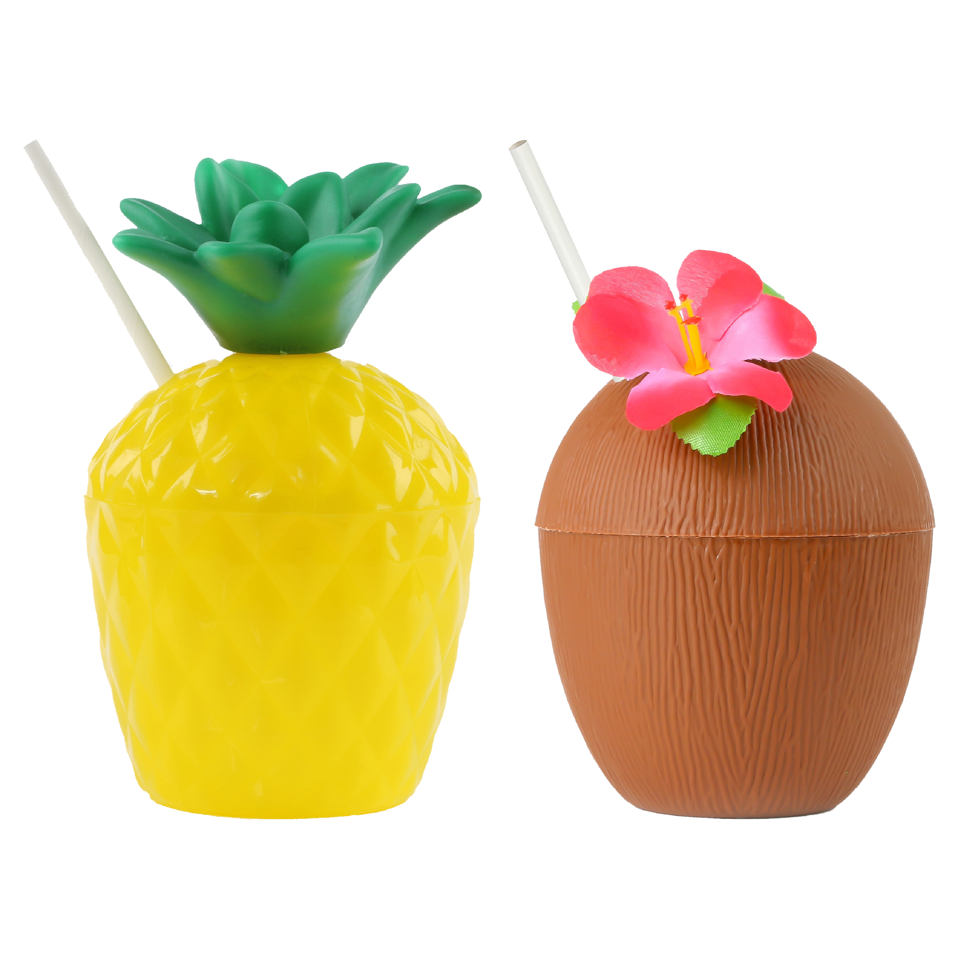 Reusable Coconut & Pineapple Cups and Paper Straws