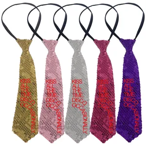 Pop-Inspired Sequin Concert Tie | "KISS ALL THE TIME DISCO OCCASSIONALLY" Red Warped Text Effect Print