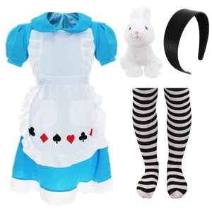 Girls Alice Costume | 4 Pcs | Dress, Headband, Tights & Rabbit