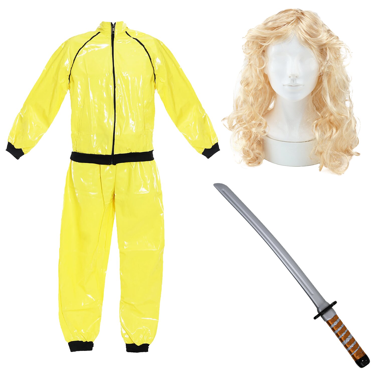 Adults Yellow Revenge Assassin Costume | 4 Pcs | Jacket, Trousers, Wig & Sword