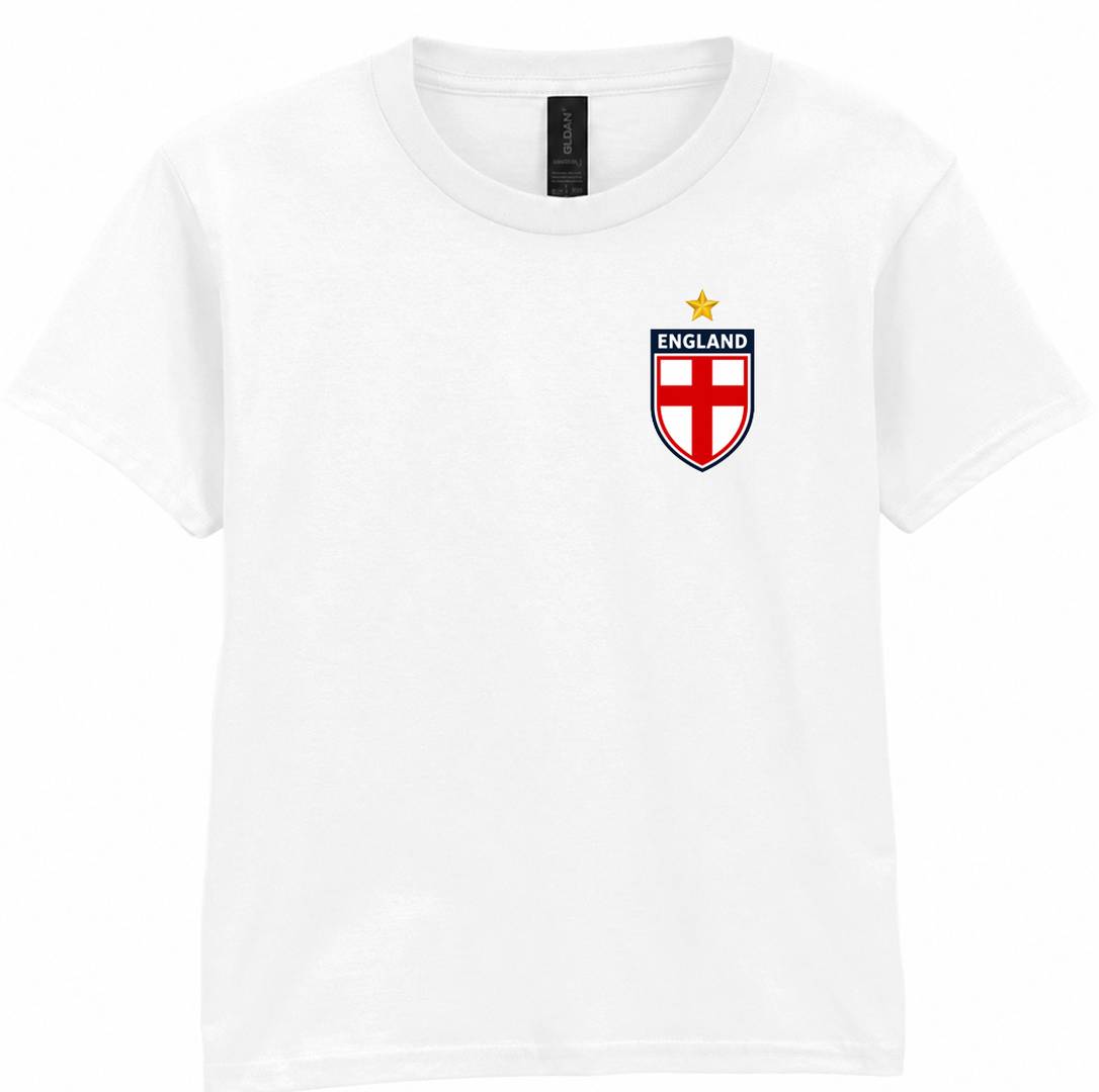 Kids England T-Shirt White | Boys & Girls England Flag Badge Football Tee |100% Cotton