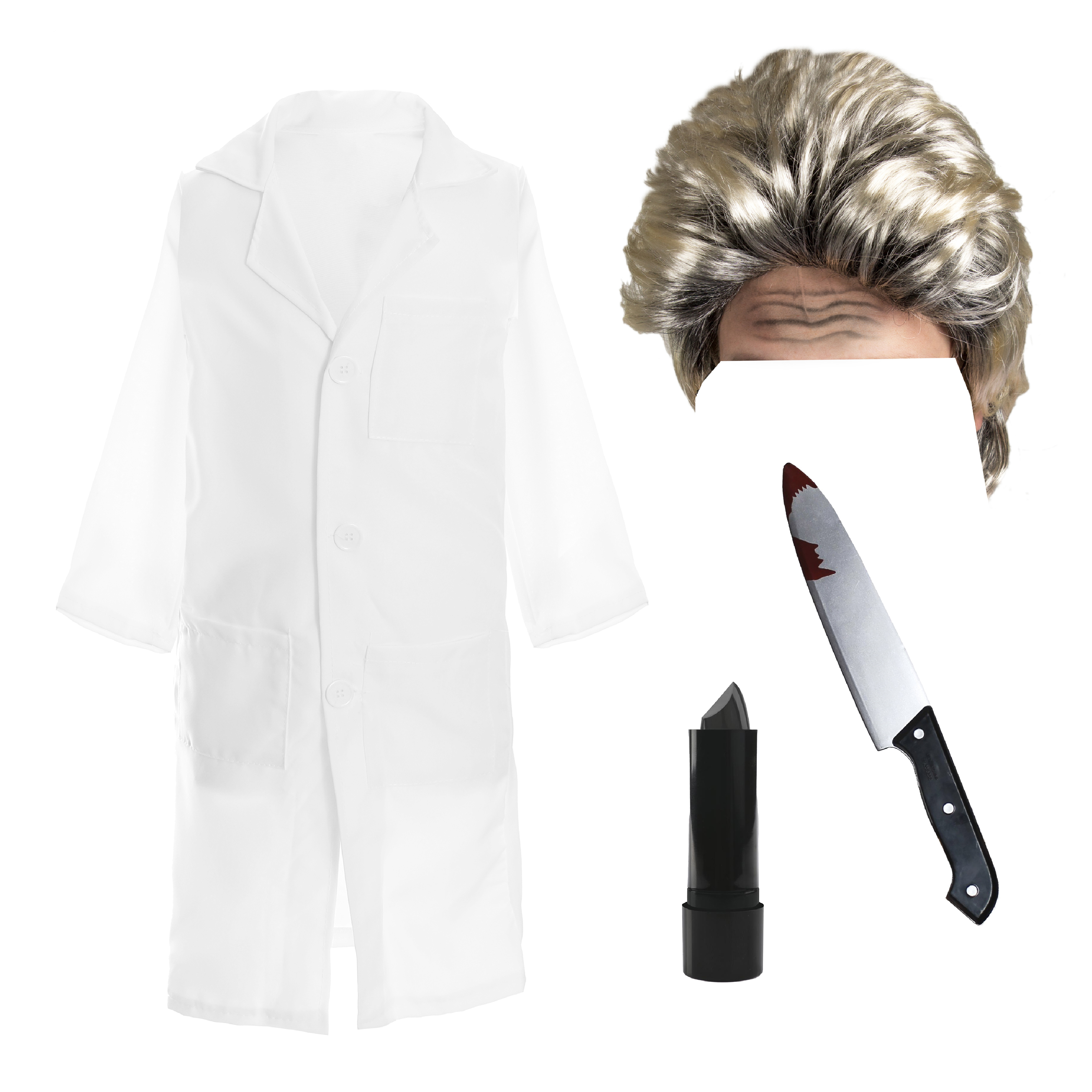 Adults Celebrity TV Chef Costume | 4 Pcs | White Coat, Wig, Knife Prop & Lipstick