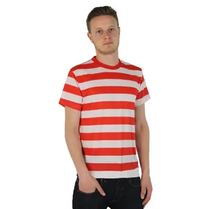 Adults Red and White Striped Short Sleeve Top