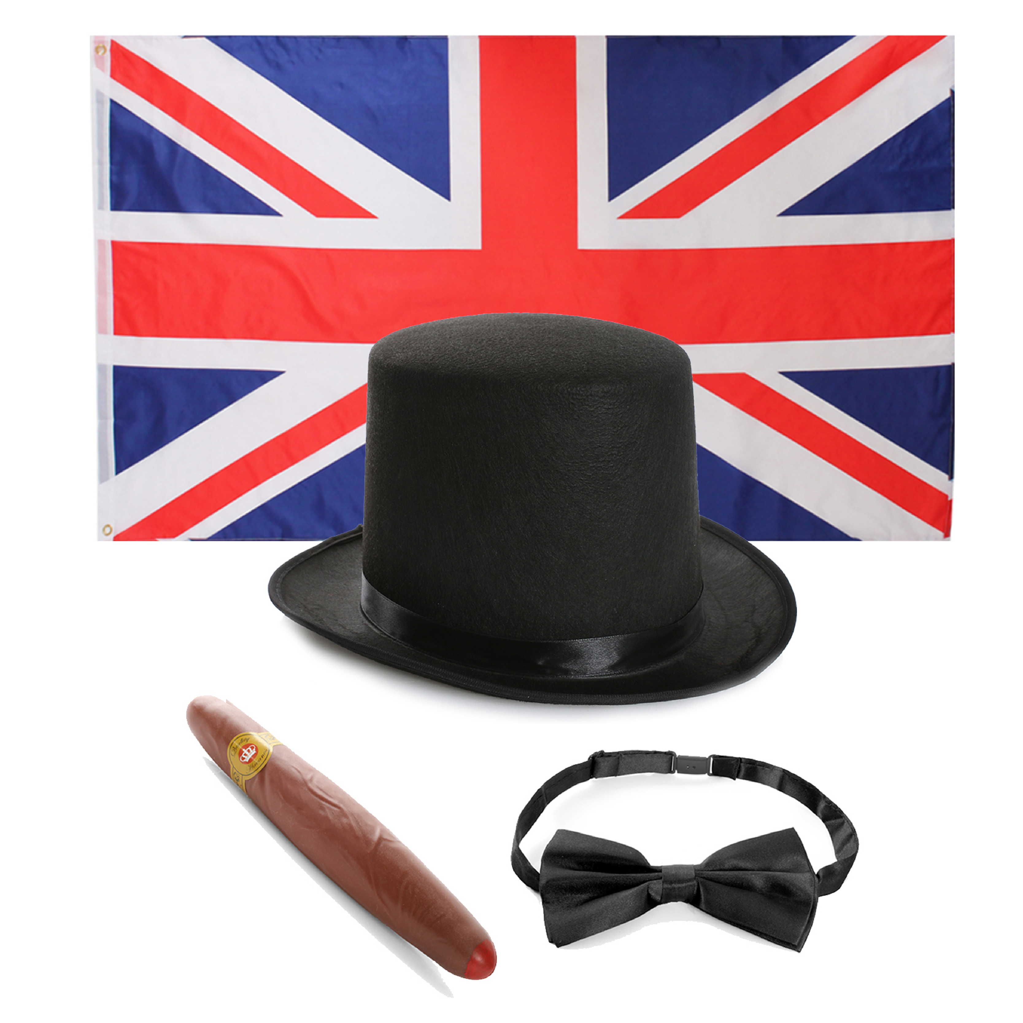 Winston Churchill - Top Hat Accessory Costume Set with flag