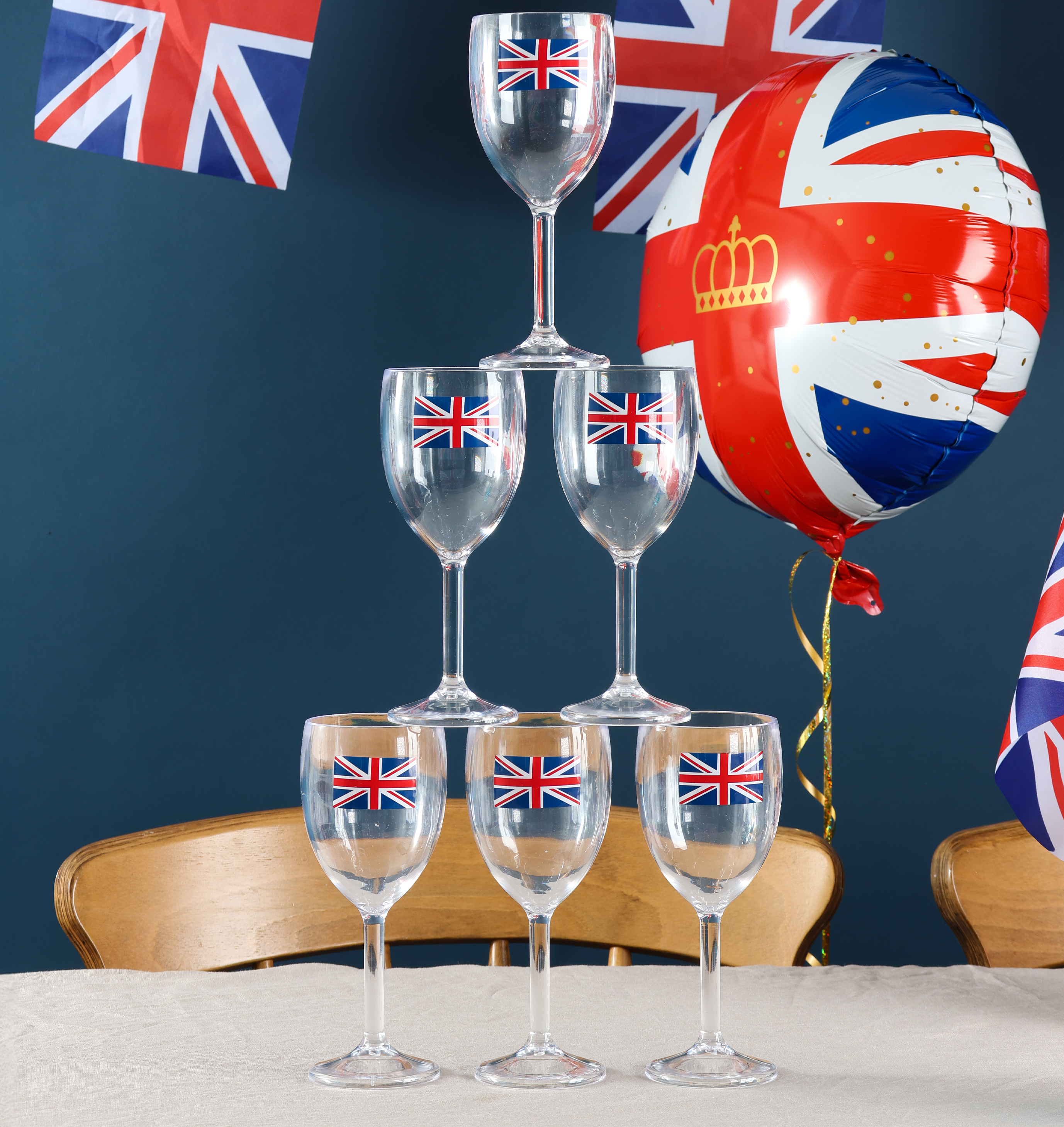Pack of 12 Union Jack Plastic Wine Glasses - 300ml/10oz Durable, Reusable Cups for Parties, Festivals, BBQs & British Celebrations!