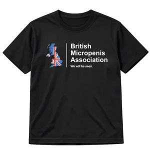 Adults British Micropenis Association T-Shirt | Black with Union Jack Design | Funny Novelty Stag Night Tee