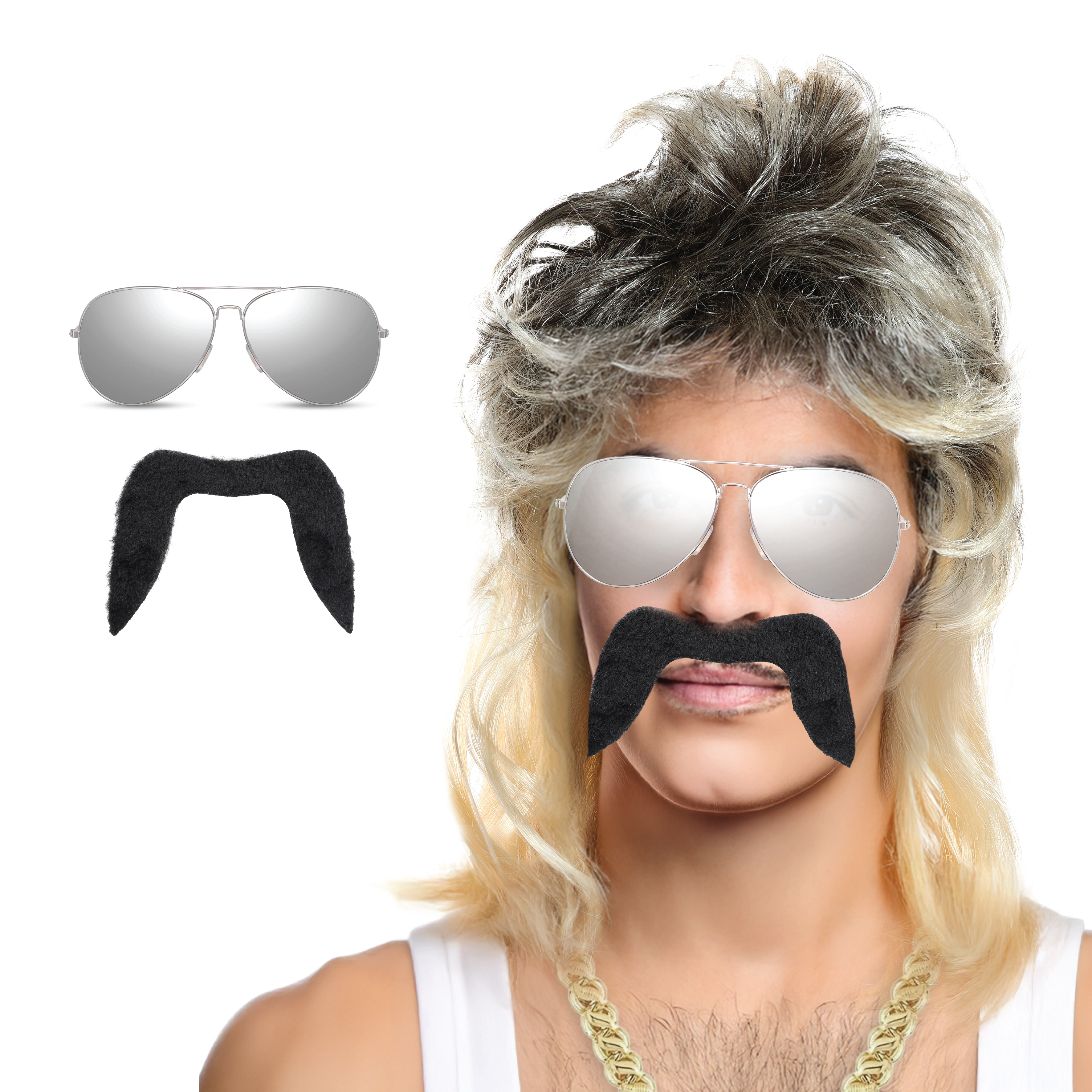 Tiger King Accessory Set - Mullet Wig, Glasses & Tash