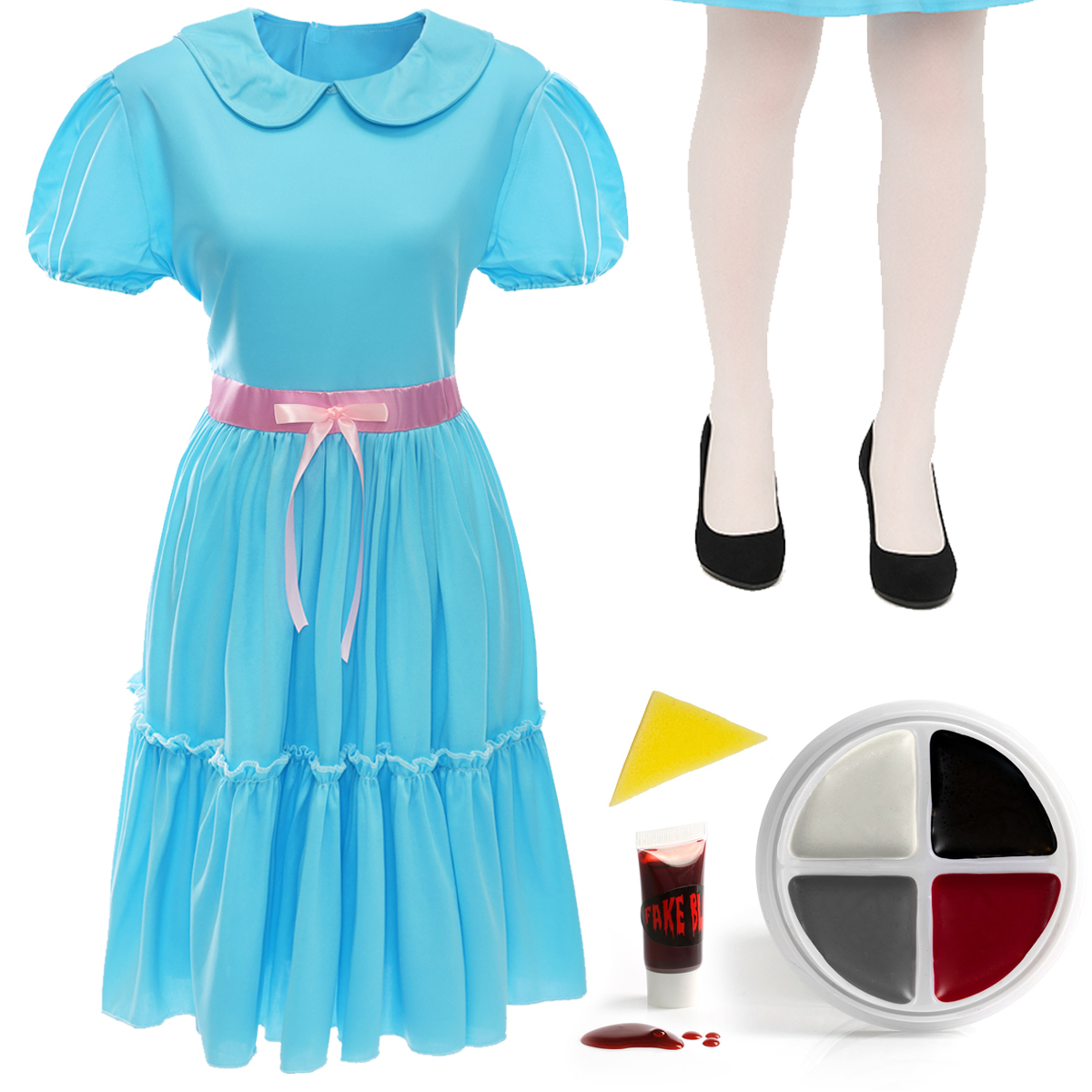 Ladies Shining Sister Costume | 3 Pcs | Dress, Tights & Face Paint