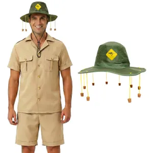 Adults Australian Explorer Costume | 3 Pcs | Shirt, Shorts & Kangaroo Cork Hat