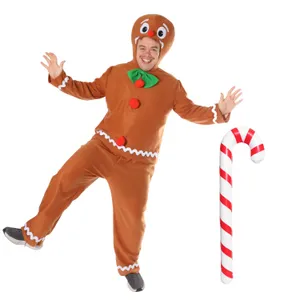 Men's Gingerbread Man Costume | 3 Pcs | Top, Trousers & Inflatable Candy Cane