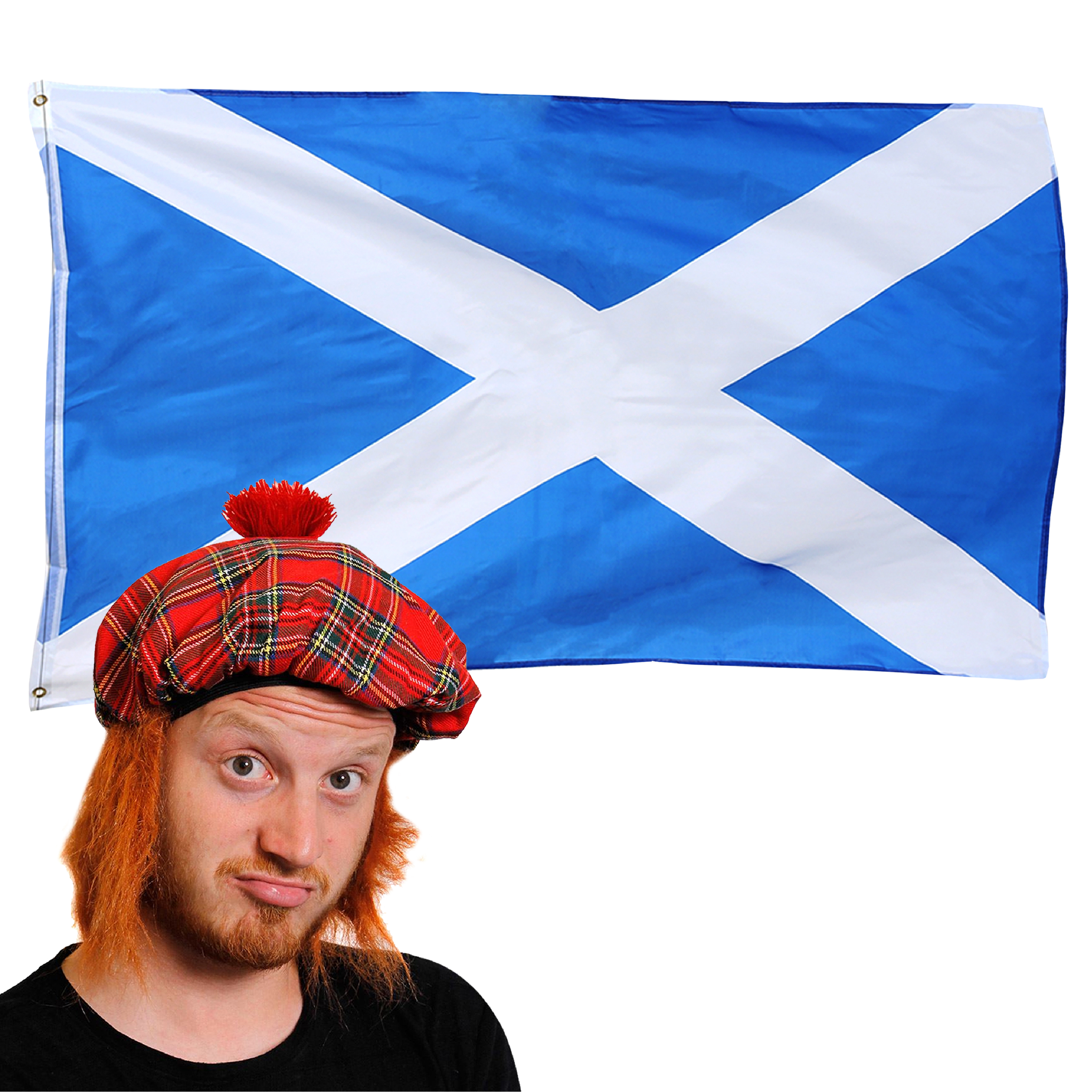 Large 5 x 5ft Scottish Flag & Tam O Shanter Hat