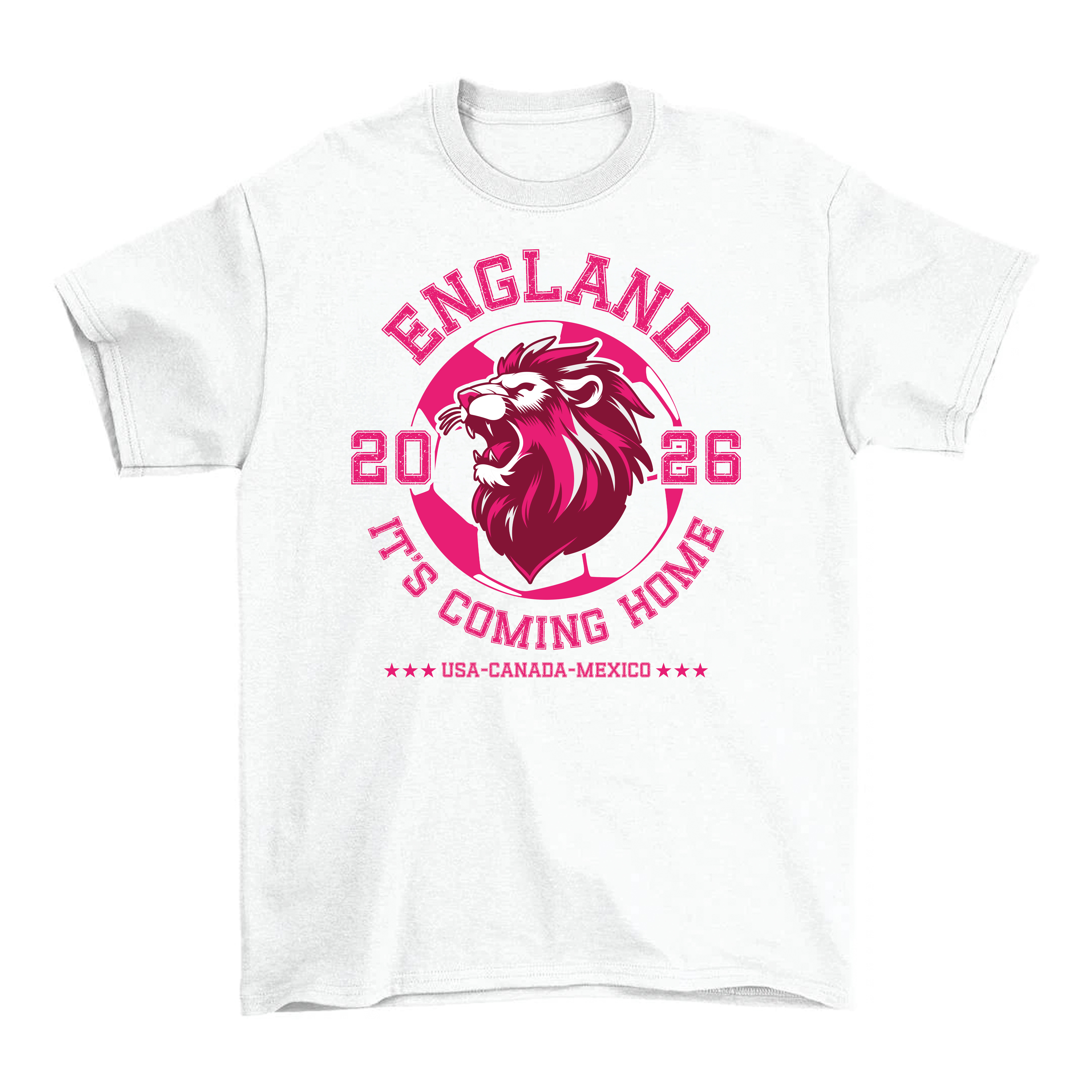 Kids England T-Shirt | Boys & Girls Pink England Lion Print Football Tee | 100% Cotton