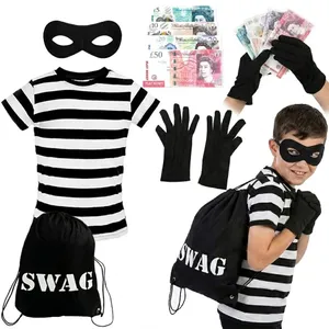 Child's Storybook Burglar Costume | 5 Pcs | Short Sleeve Top, Eye Mask, Swag Bag, Gloves & Fake Money