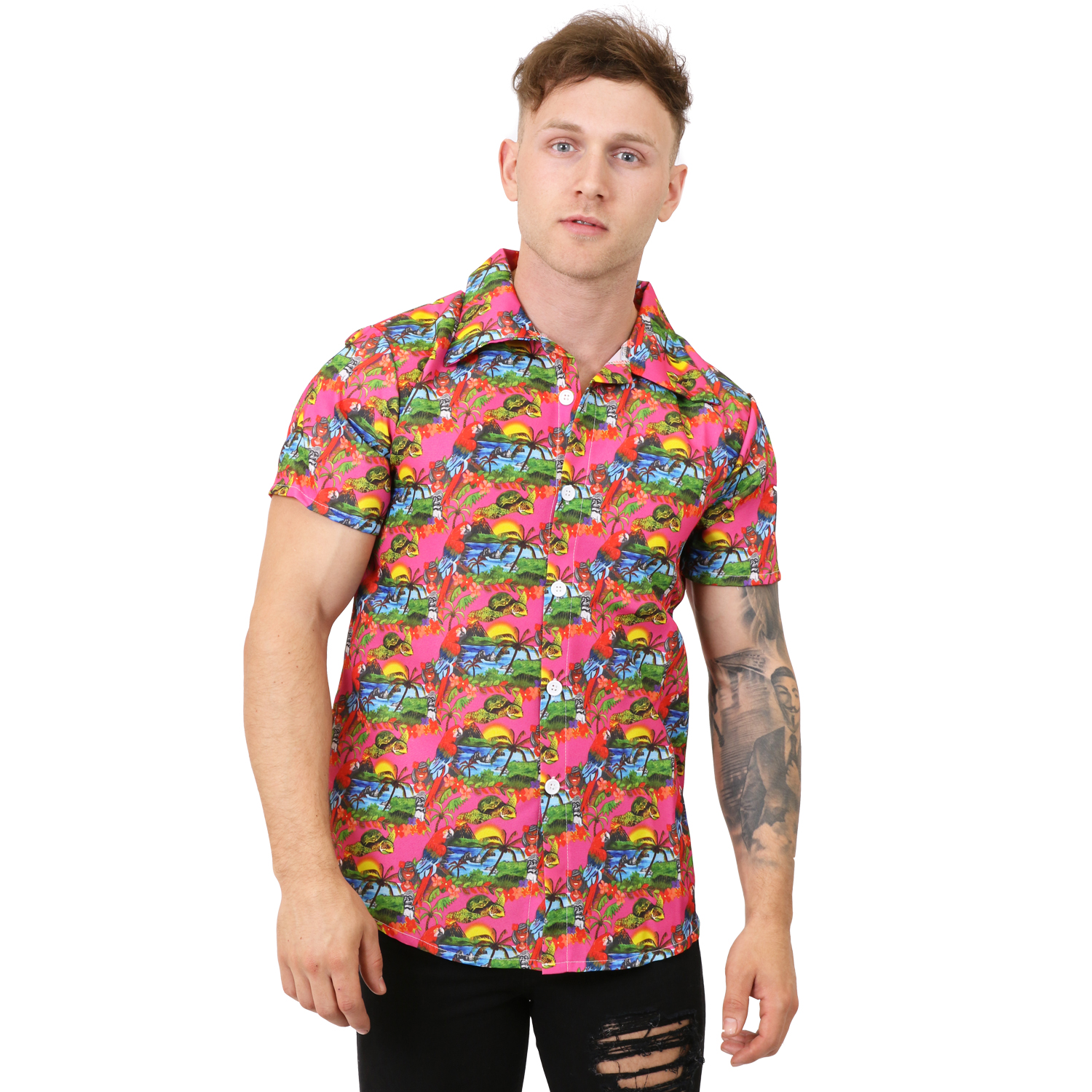 Unisex Hawaiian Print Shirt - Pink