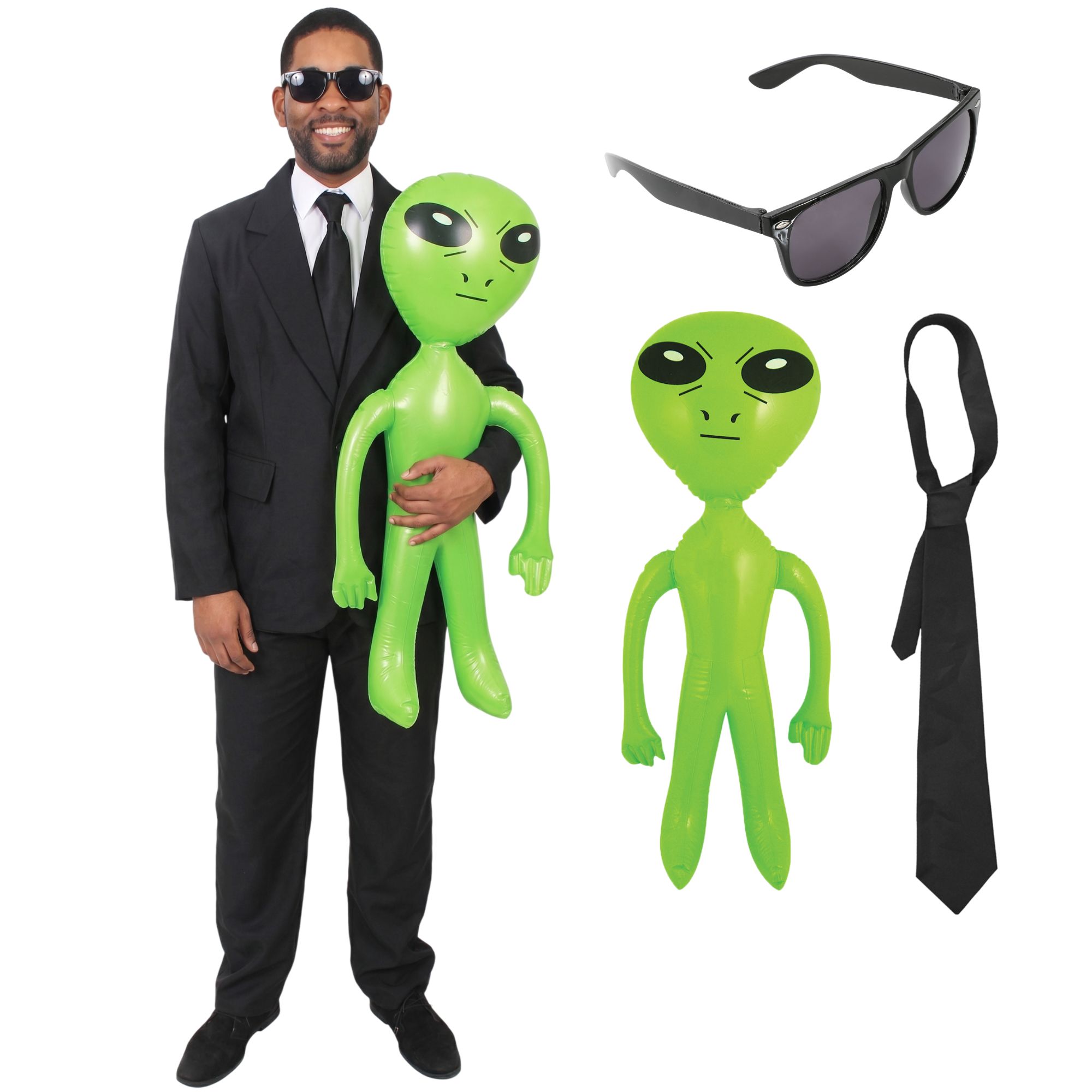 Adults Secret Agent Costume | 5 Pcs | Blazer, Trousers, Tie, Glasses & Inflatable Alien