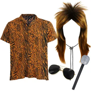 Rod Steward Inspired Costume - Shirt, Wig, Sunglasses, Microphone & Bootlace Tie