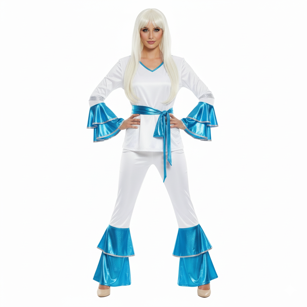 Ladies 70's Pop Queen Costume with Long Blonde Wig