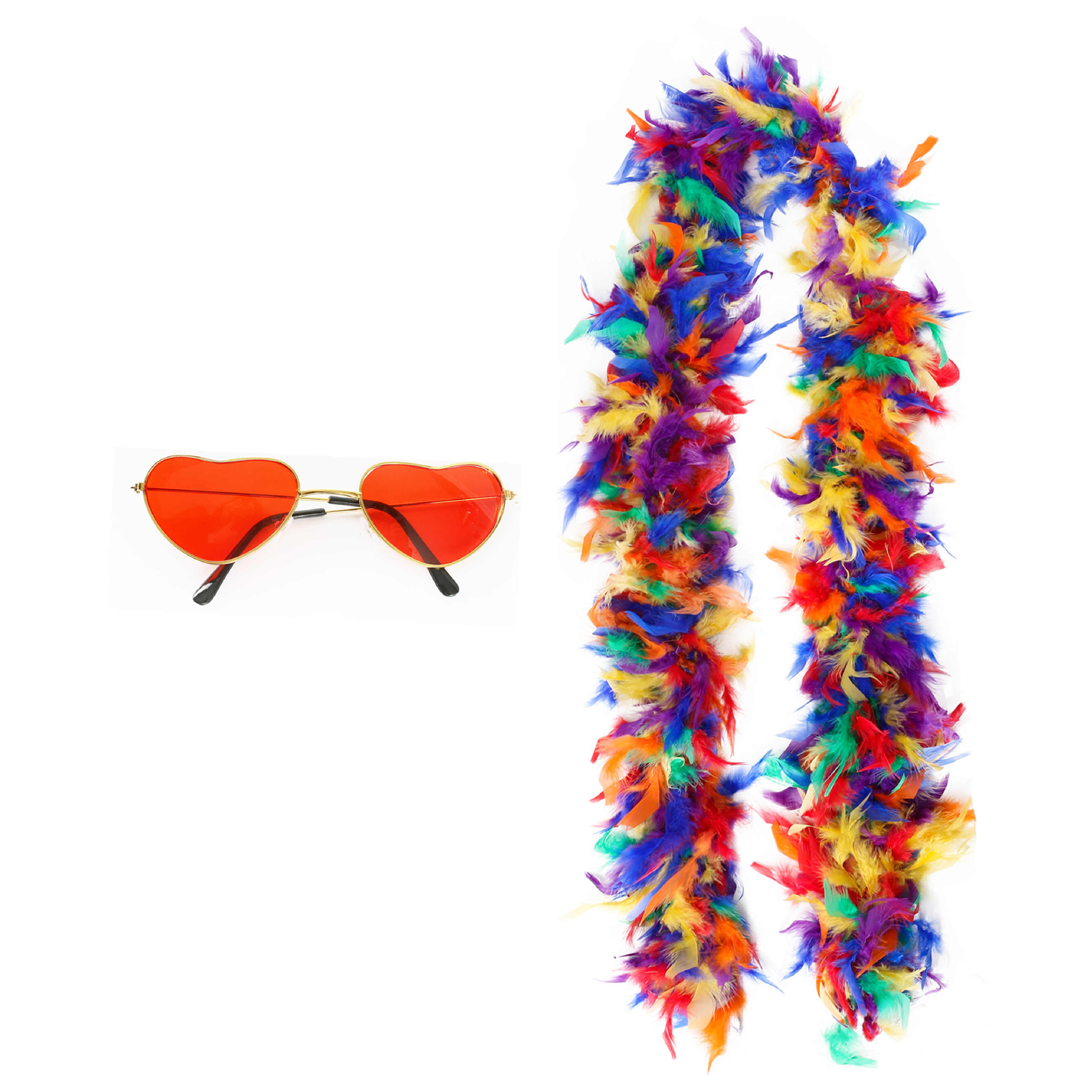 Elton John 2 Piece Red Heart Glasses and Rainbow Boa Costume  Set