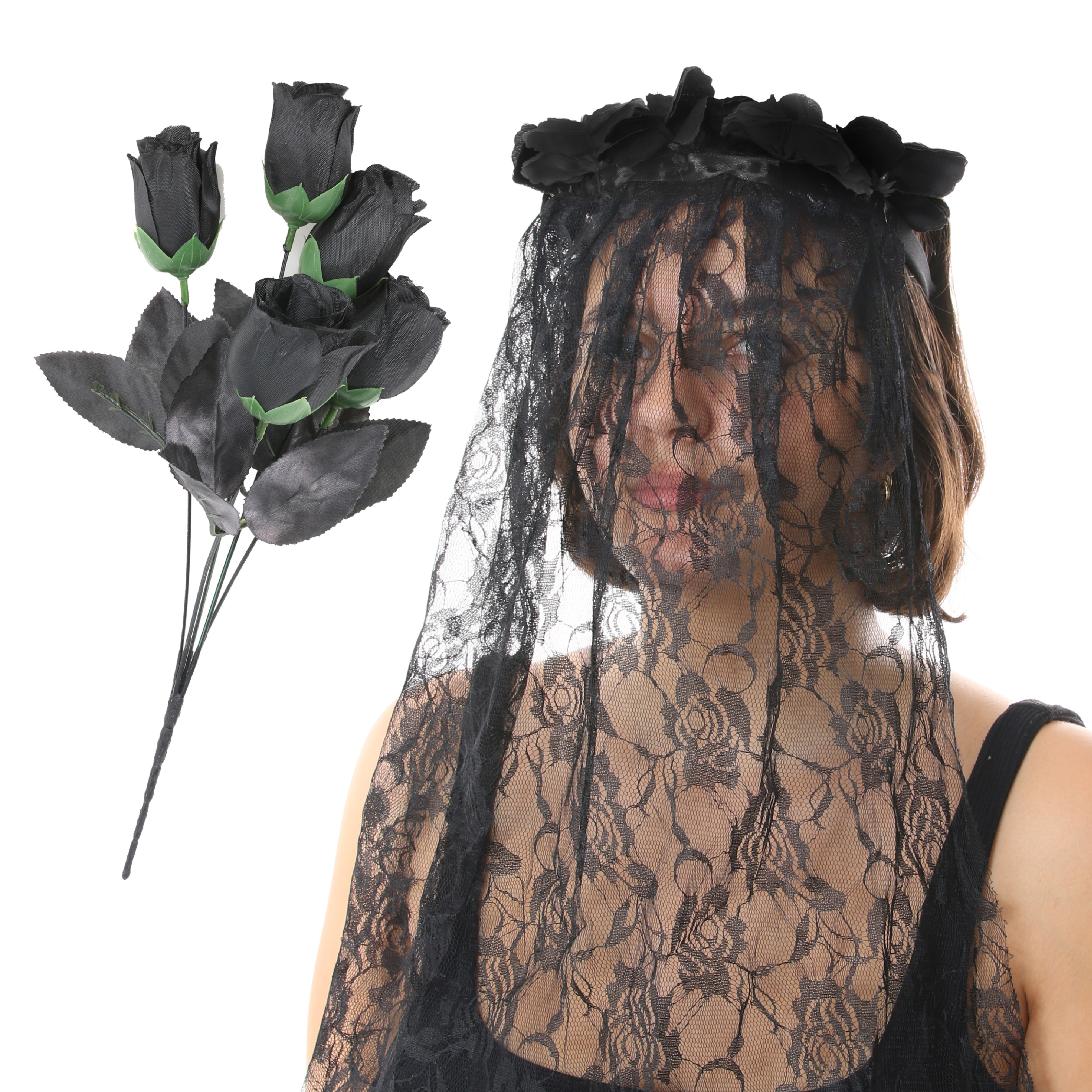 Ghost Bride Accessory Set - Veil & Bouquet