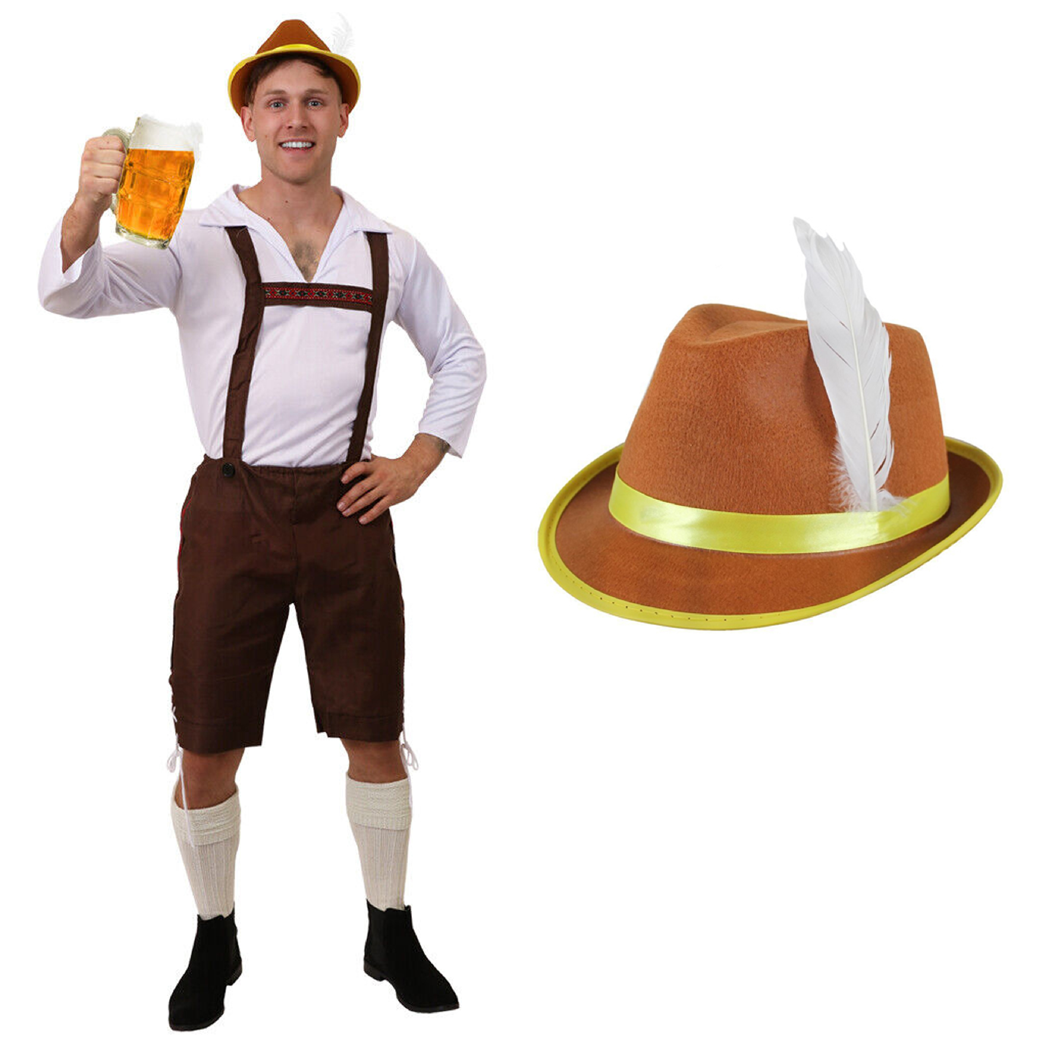 Mens Brown Bavarian Costume - with Brown Hat