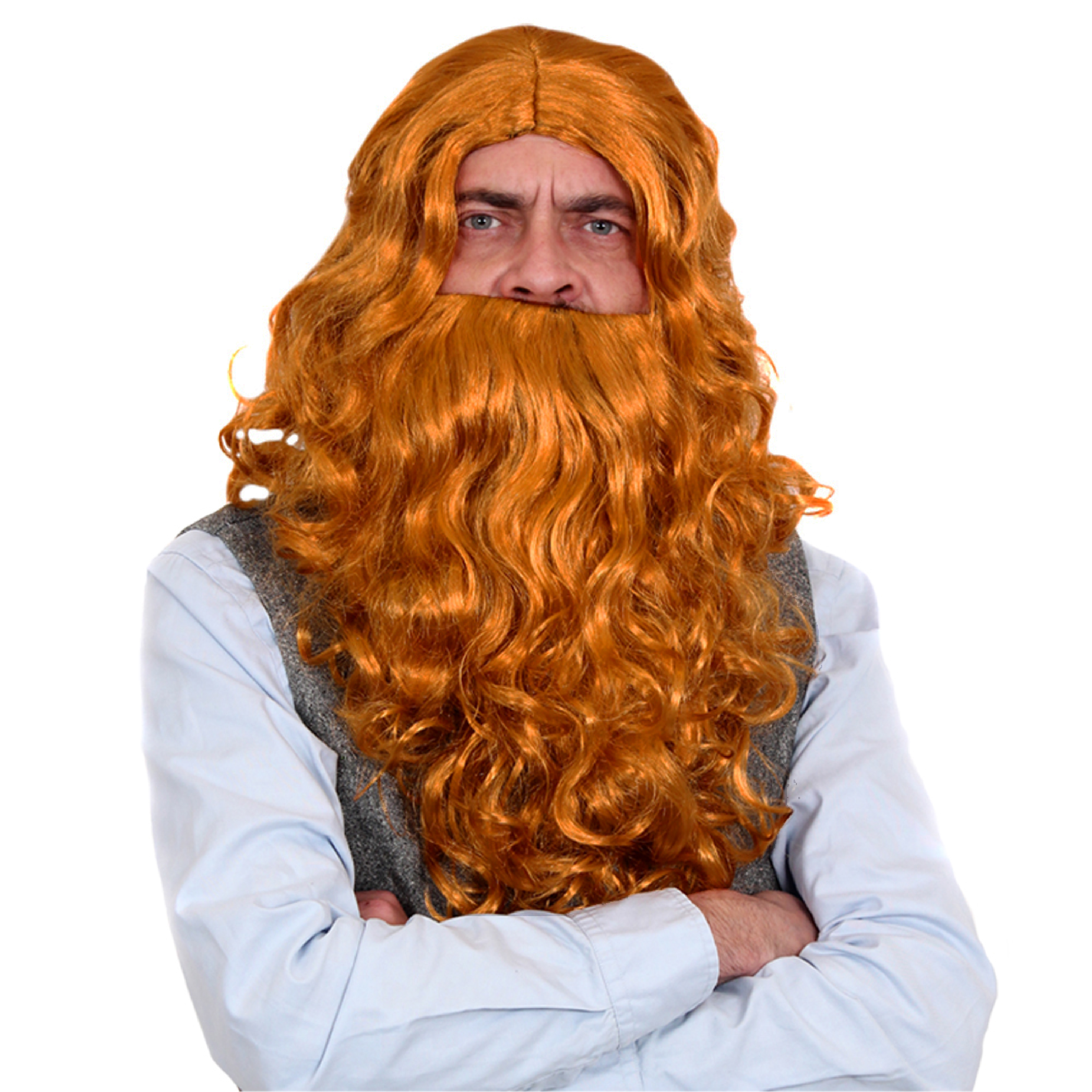 Curly Wig and Beard Set - Blonde