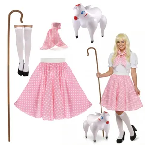 Ladies Little Bow Peep Costume | 5 Pcs | Skirt, Neck Scarf, Stockings, Crook & Inflatable Sheep