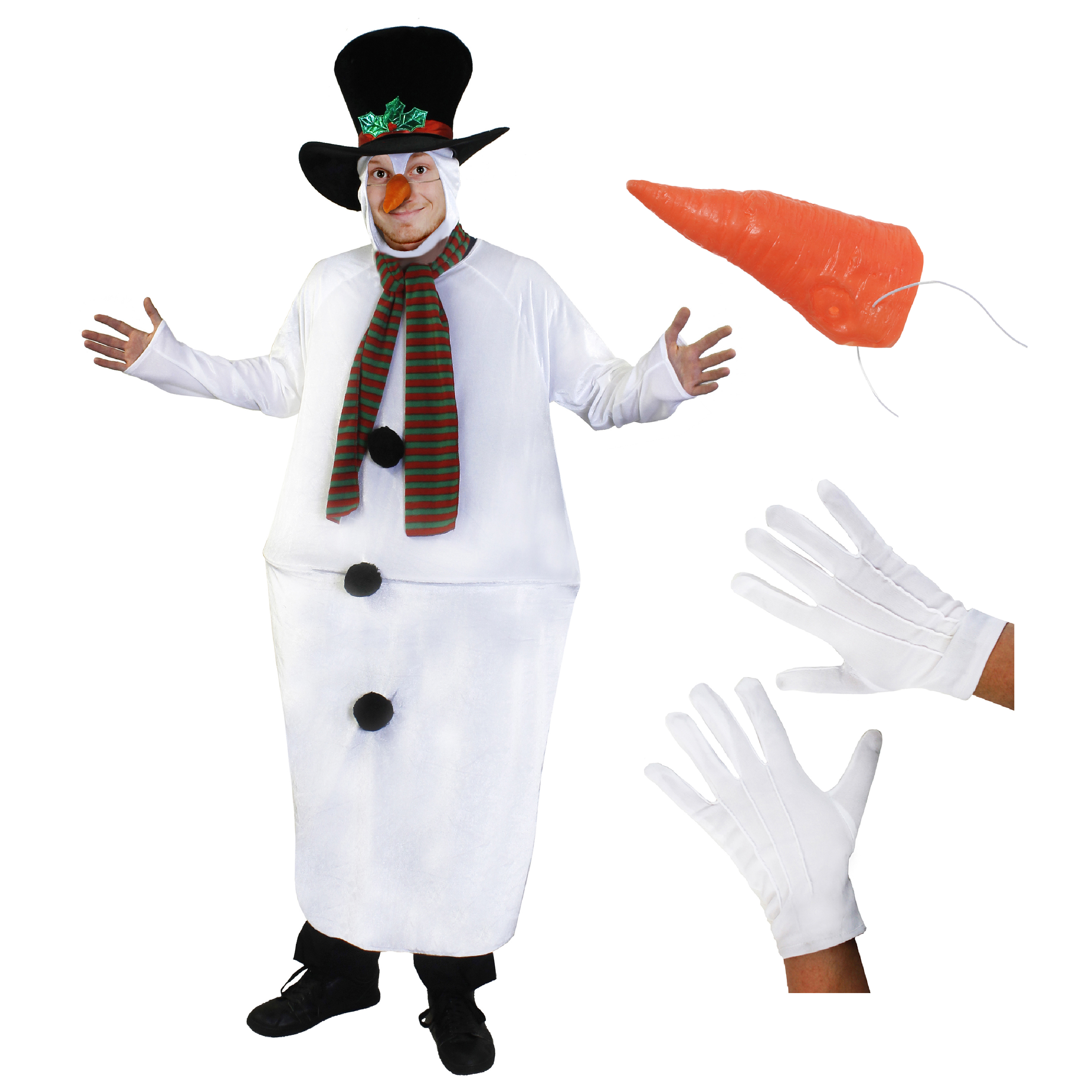 Deluxe Snowman Fat Suit with Carrot Nose & Gloves