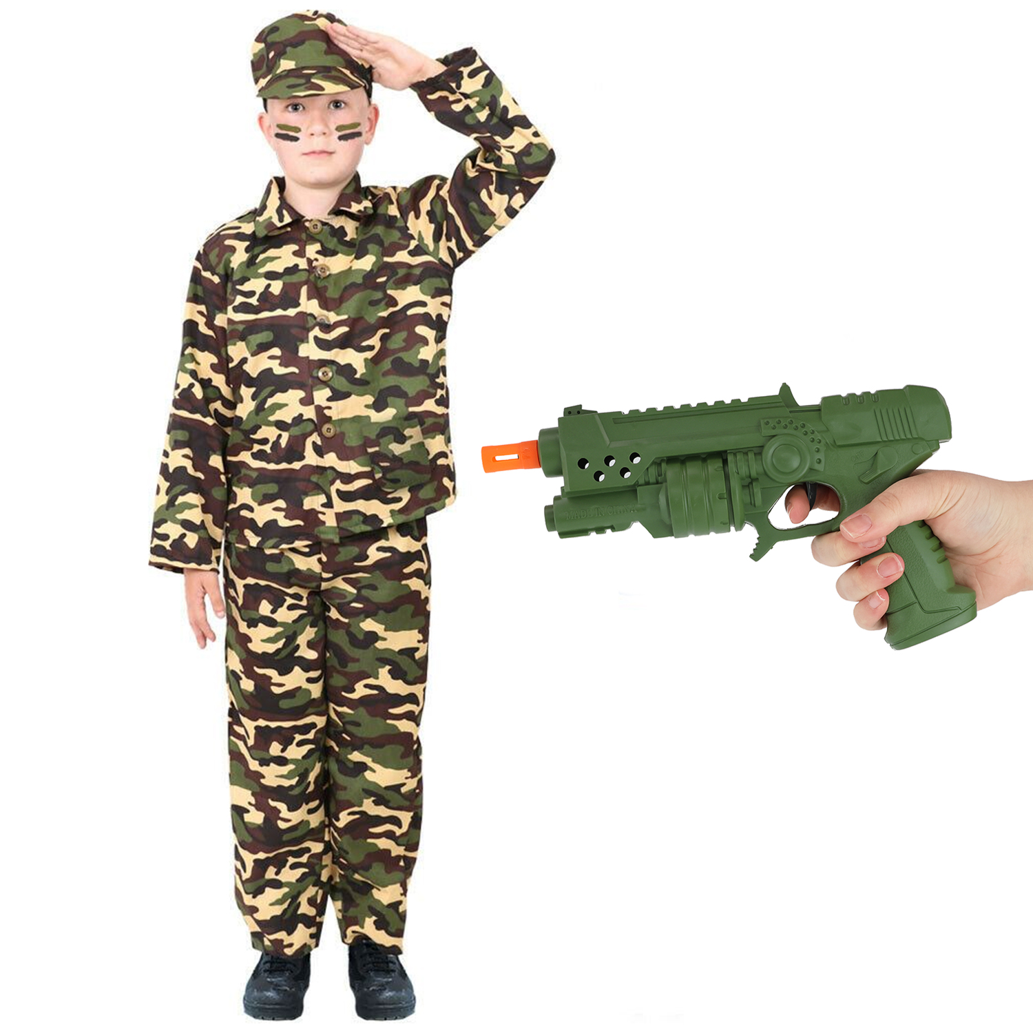 Boy's Army Costume with Toy Gun