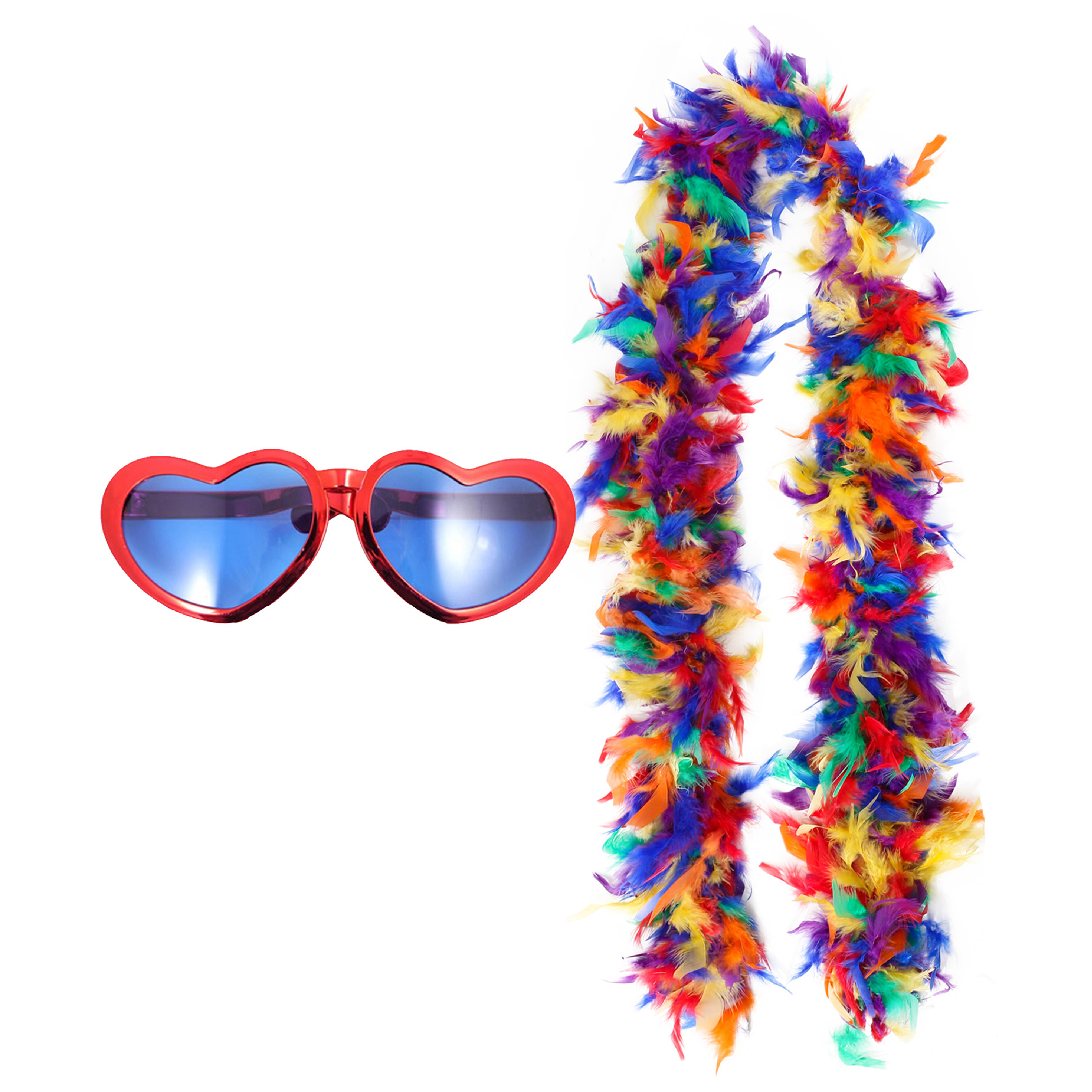 Elton John 2 Piece Jumbo Heart Glasses and Rainbow Boa Costume  Set