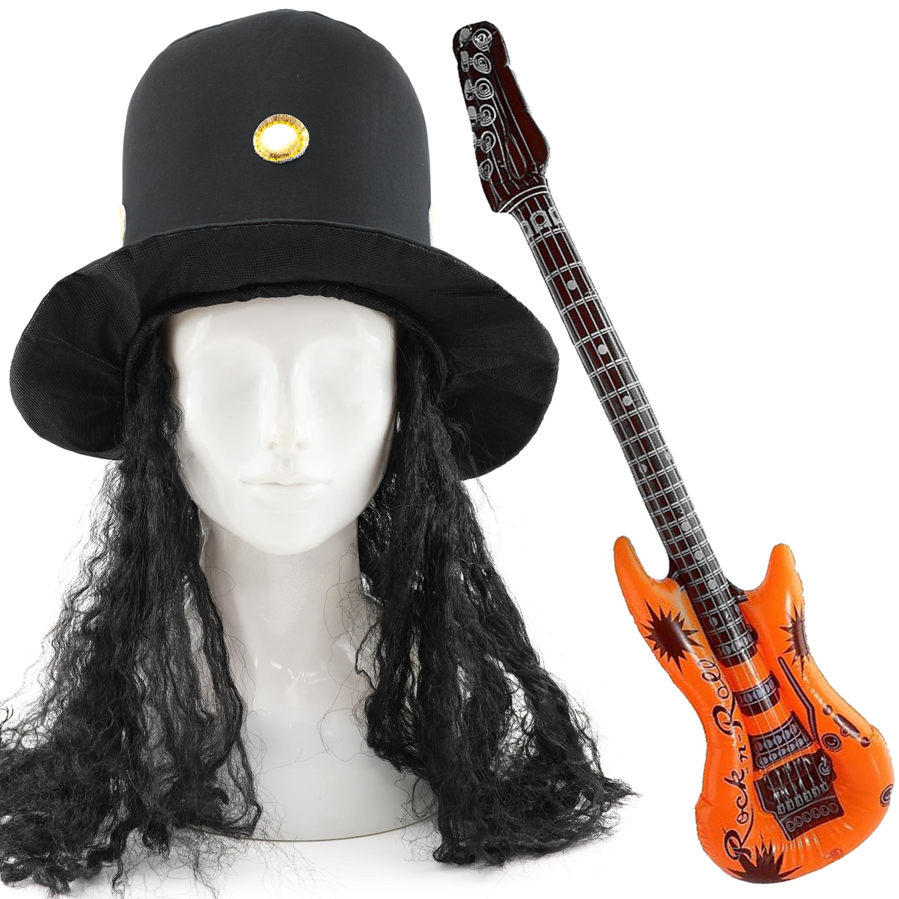 Adults Guitar Hero Costume Set – Rock Star Hat & Inflatable Guitar
