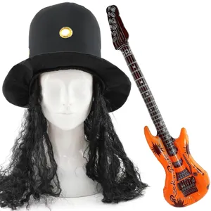 Adults Guitar Hero Costume Set – Rock Star Hat & Inflatable Guitar