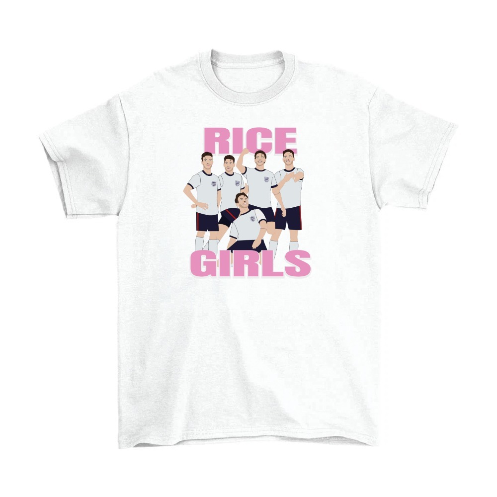 Ladies “Rice Girls” Football Baby Tee | Women’s Funny England Supporter Tee | White Slogan Top