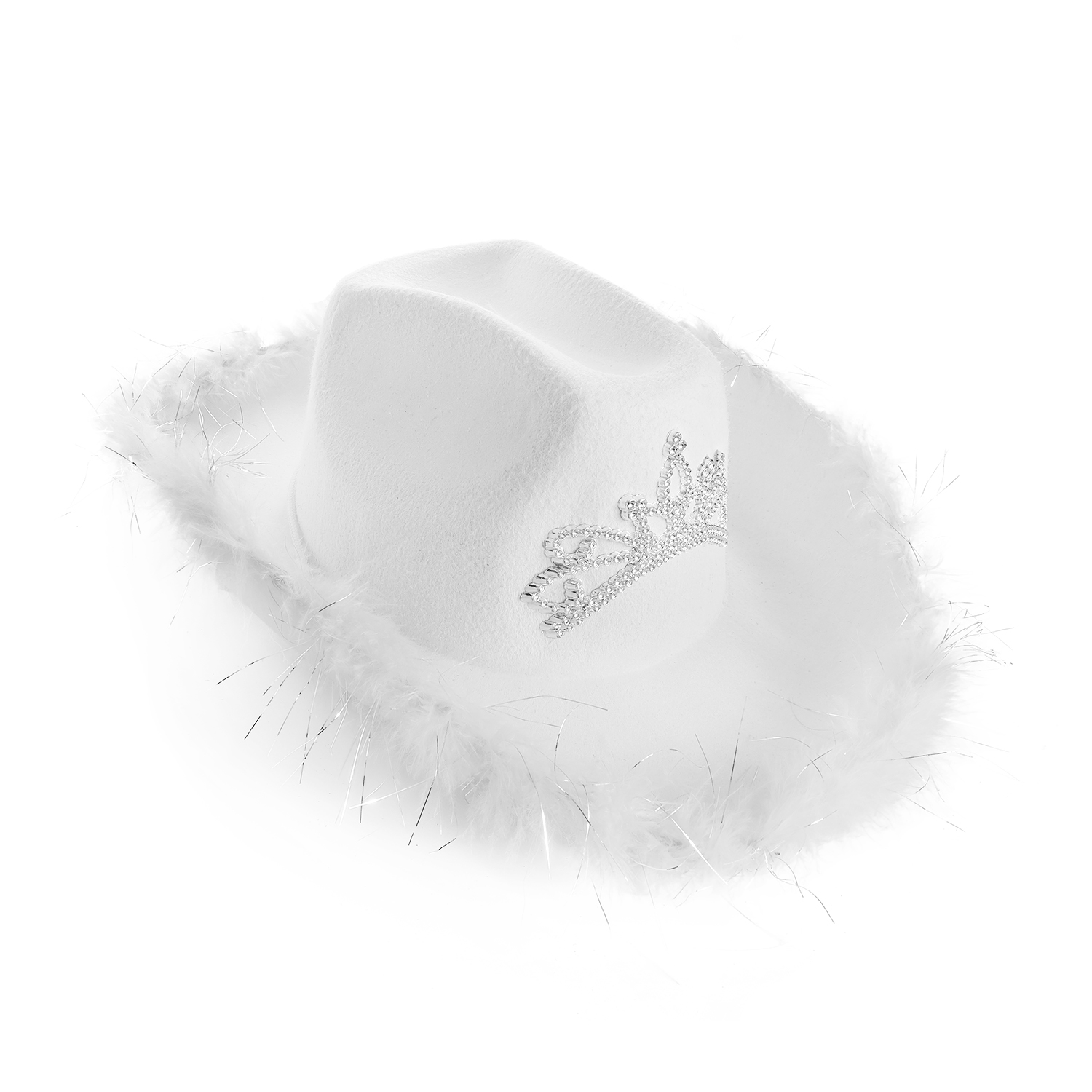 White Tiara Cowgirl Hat with Marabou Trim