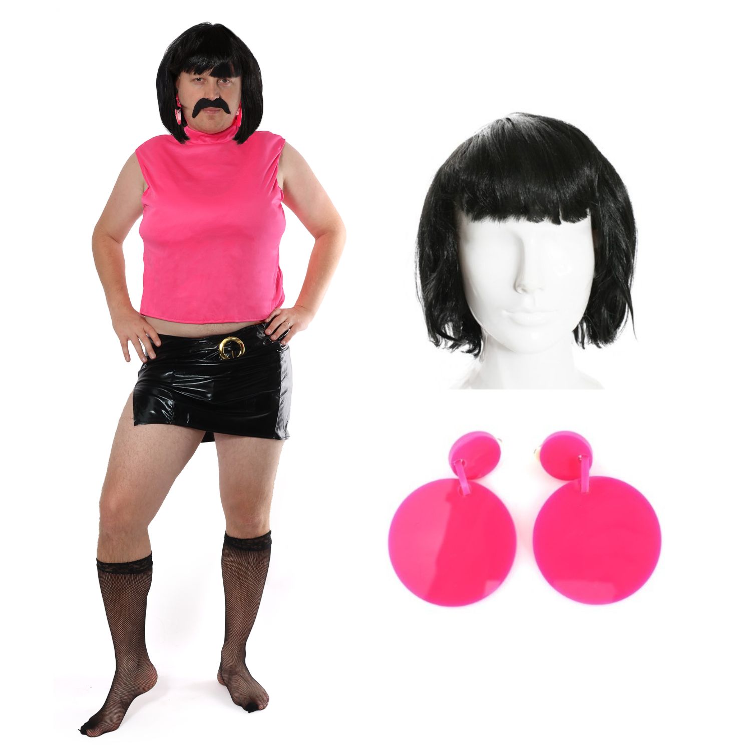 Adults Rock Queen Housewife Costume | 5 Pcs | Top, Skirt, Wig, Tights & Earrings