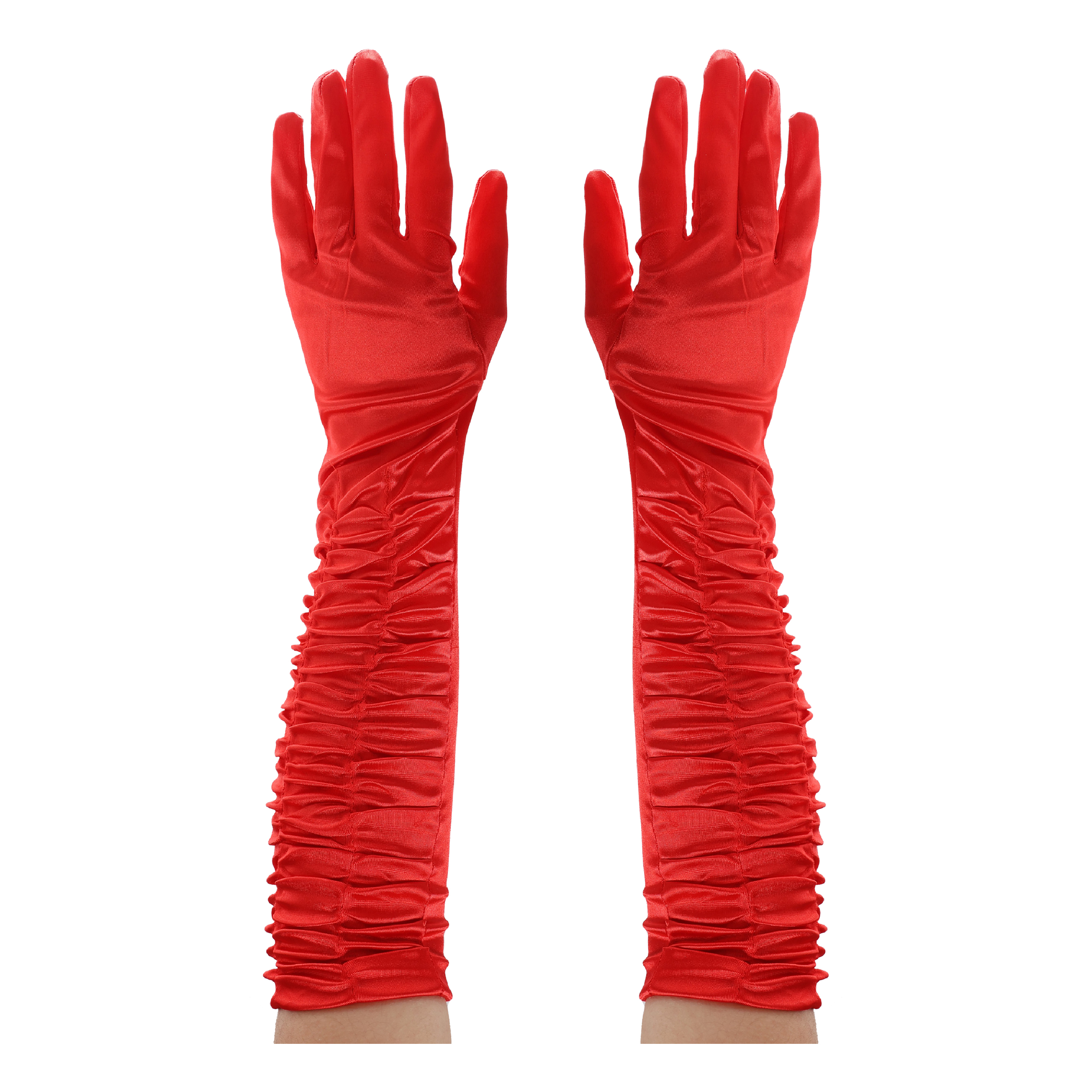 Long Black Gloves - Satin Ruched | I Love Fancy Dress