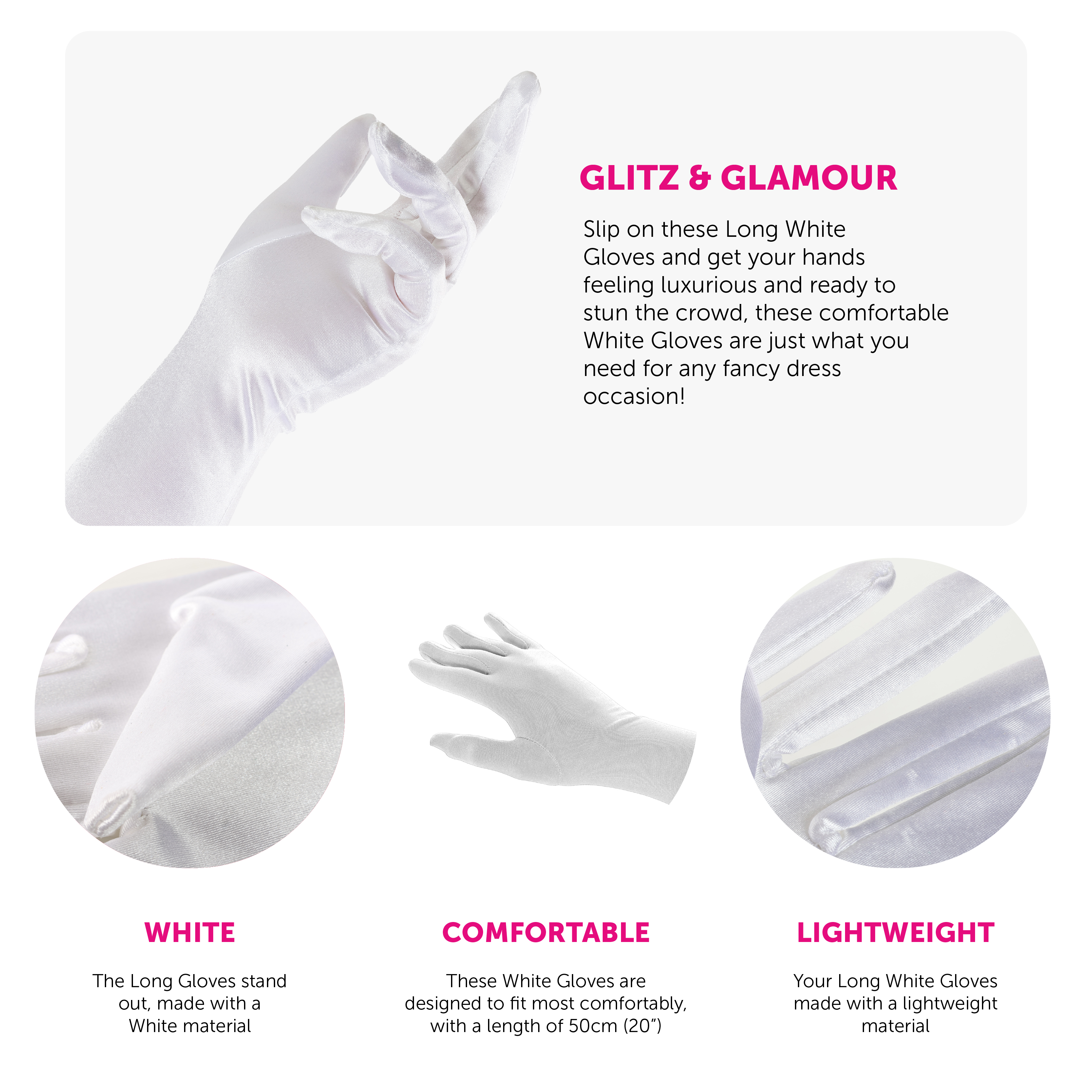 Long White Gloves - Satin | I Love Fancy Dress