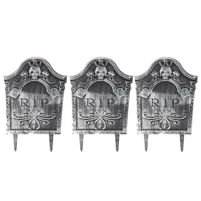 Fancy Rip Plastic Tombstone Halloween Decoration | Grey “RIP” Gravestone Prop ...
