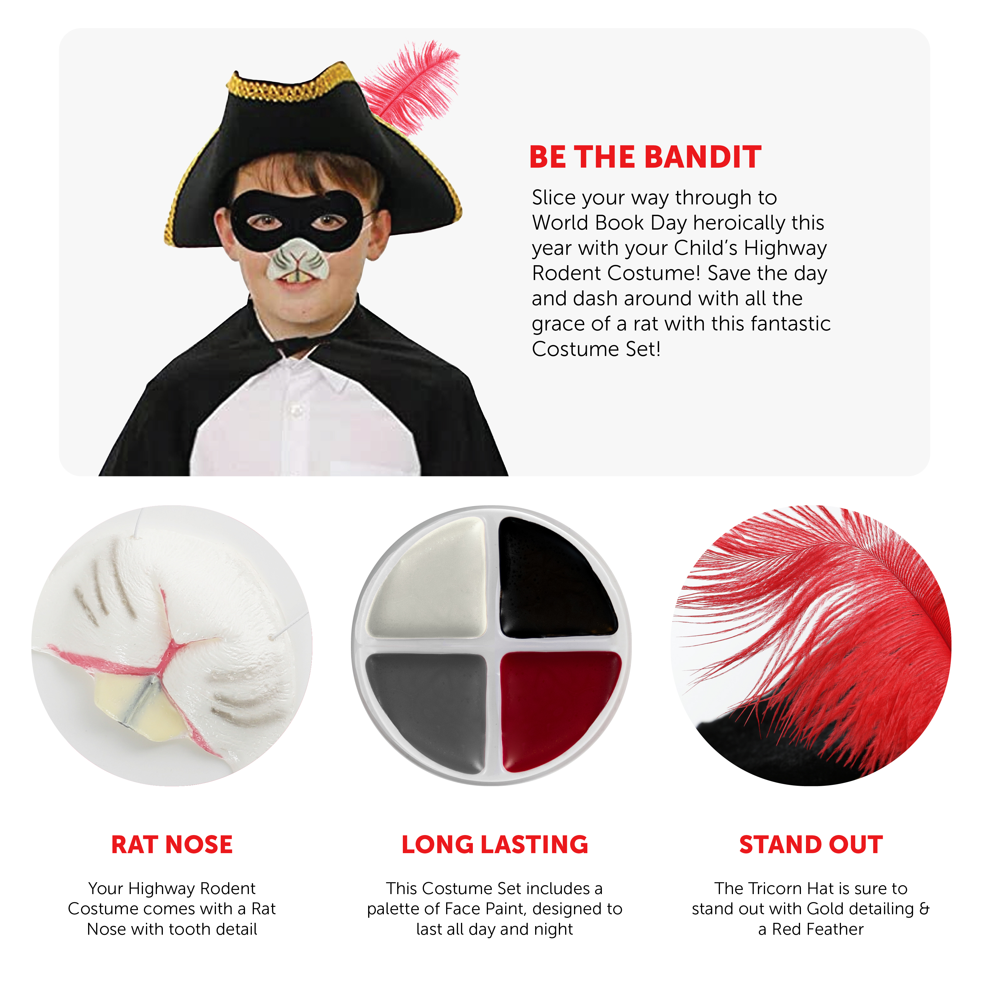 Childs Highway Rodent Costume | 6 Pcs | Cape, Feather Tricorn Hat, Mask ...
