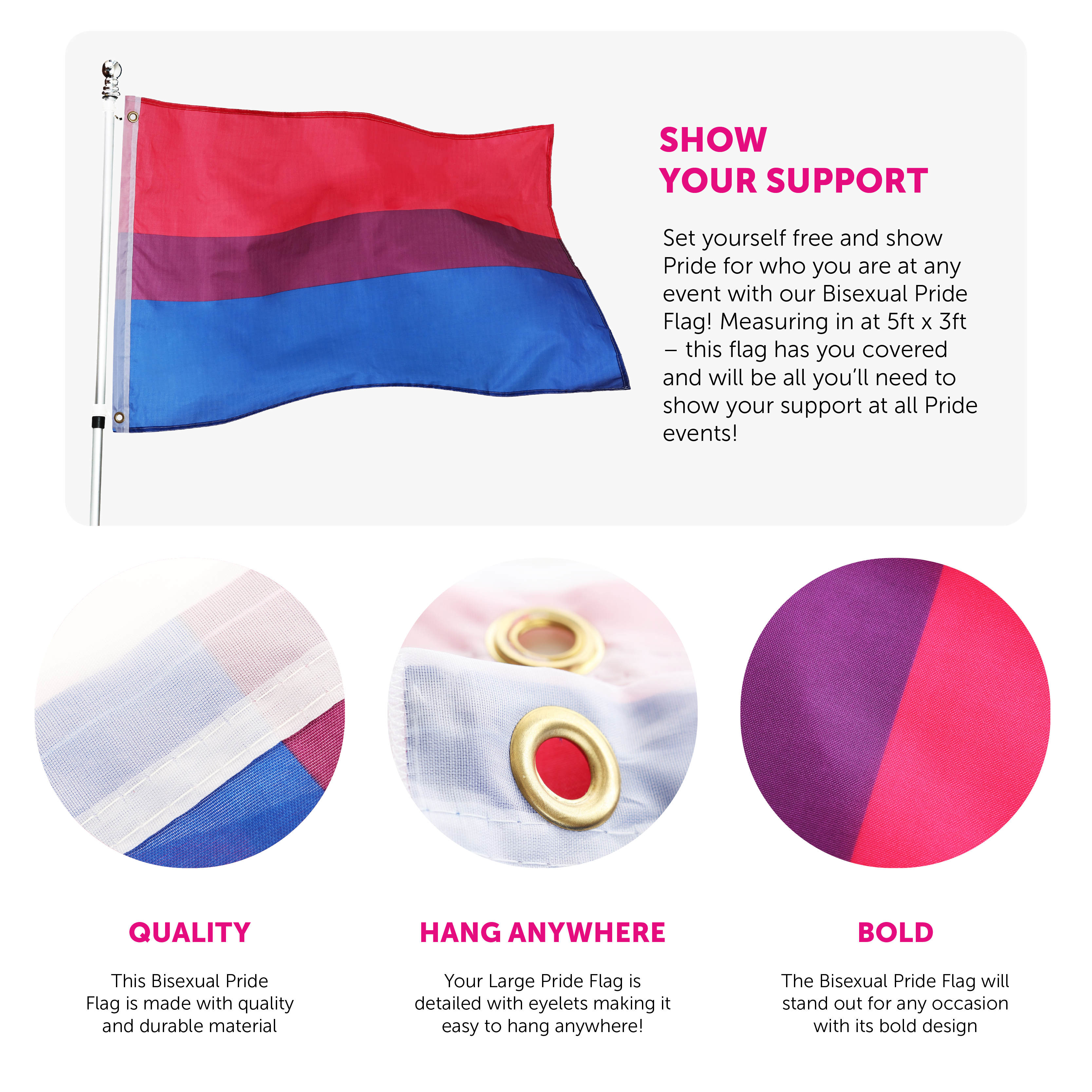 Large 5ft X 3ft Bisexual Pride Flag | I Love Fancy Dress